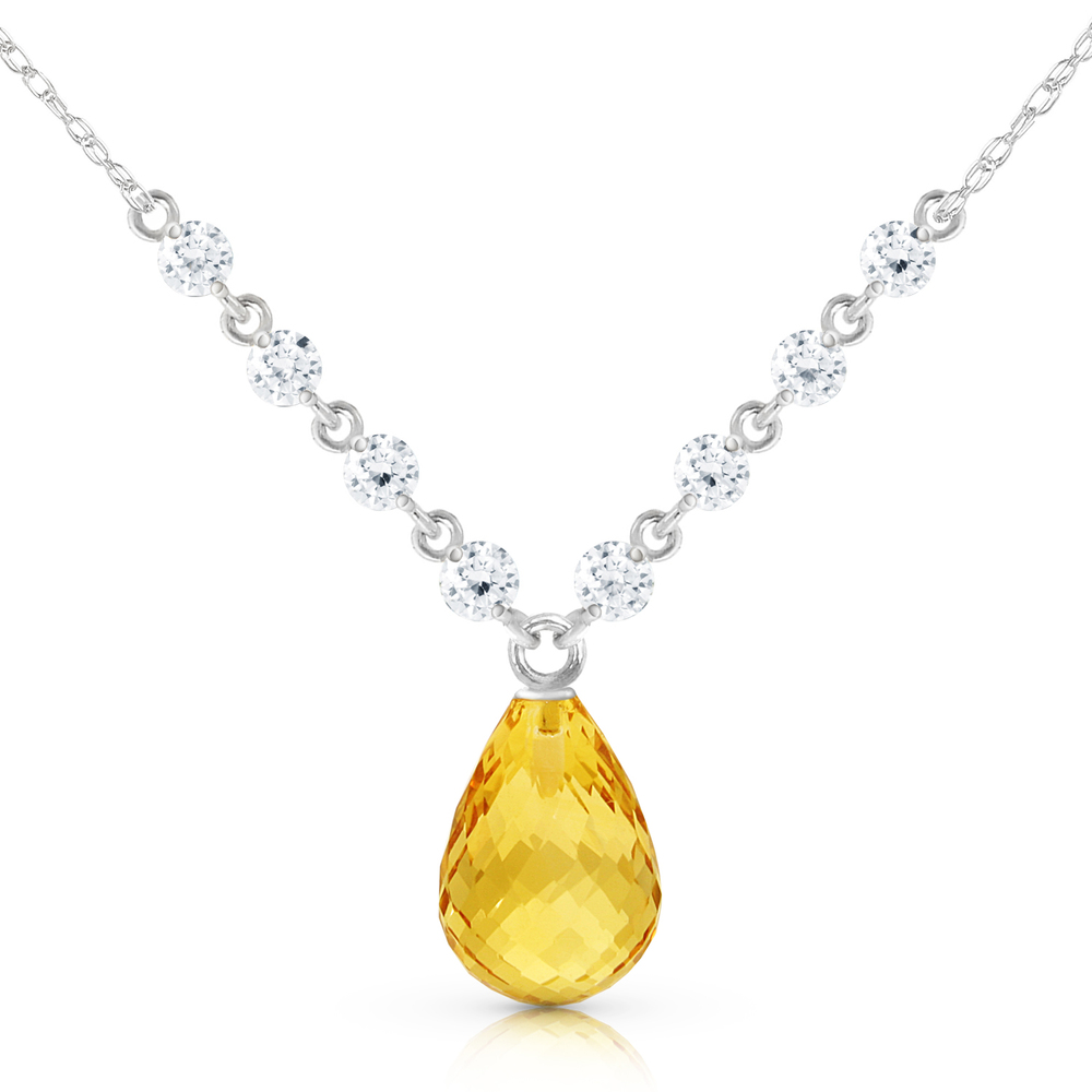 14K. SOLID GOLD NECKLACE WITH DIAMONDS & CITRINE (White Gold)